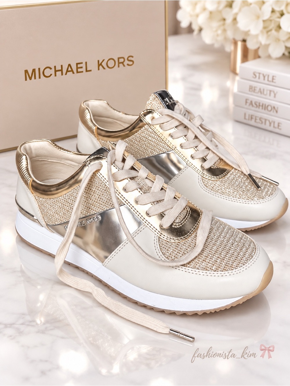 Women's Michael Kors Allie Metallic Mix sneakers Trainers In Gold/ White Multi